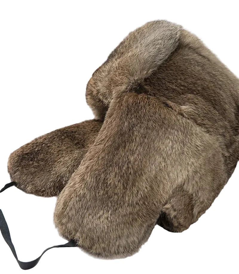 Oblast Russian Winter Rabbit Fur Trapper Bomber Hat