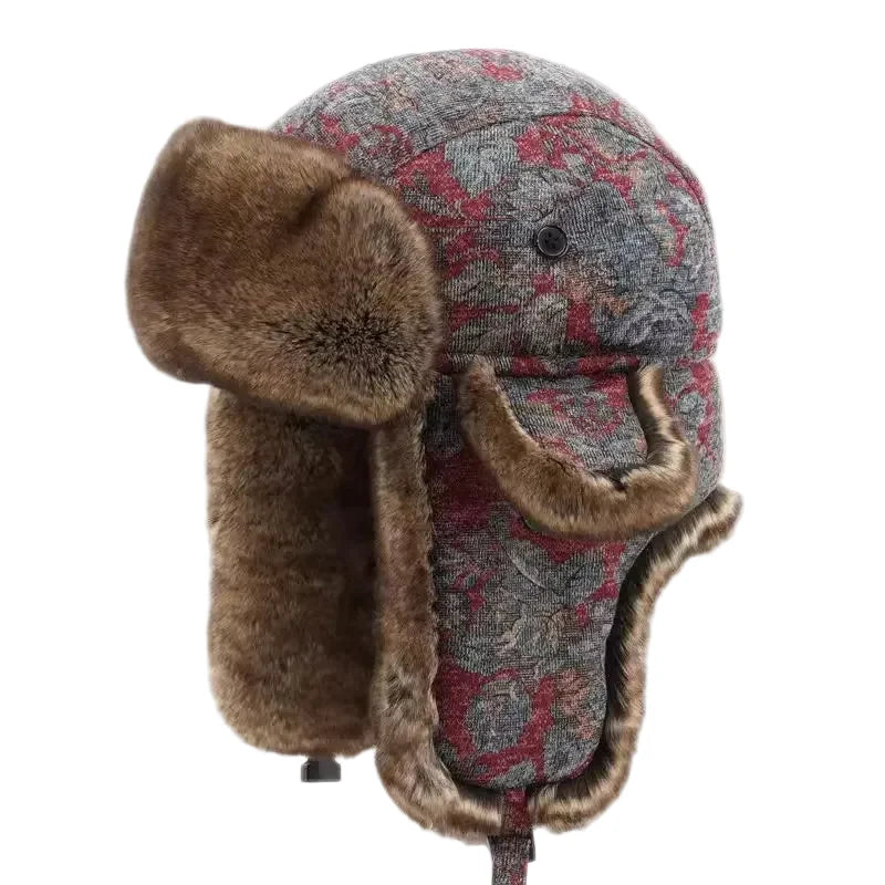 Omaha Winter Gray Floral Fur Bomber Hat