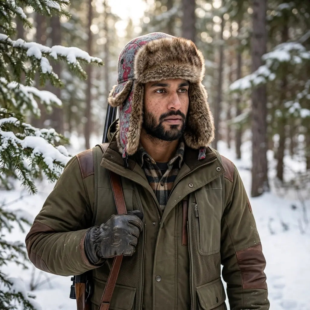 Omaha Winter Gray Floral Fur Bomber Hat