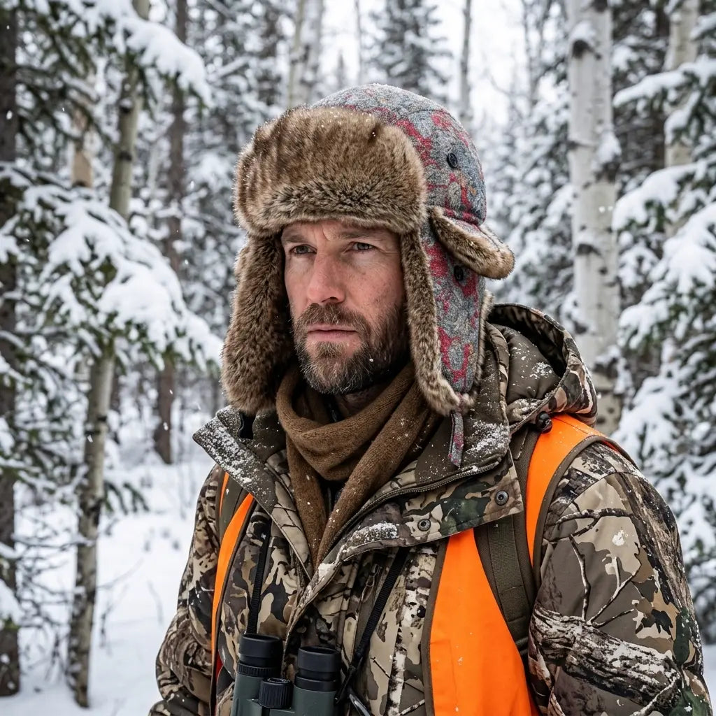 Omaha Winter Gray Floral Fur Bomber Hat