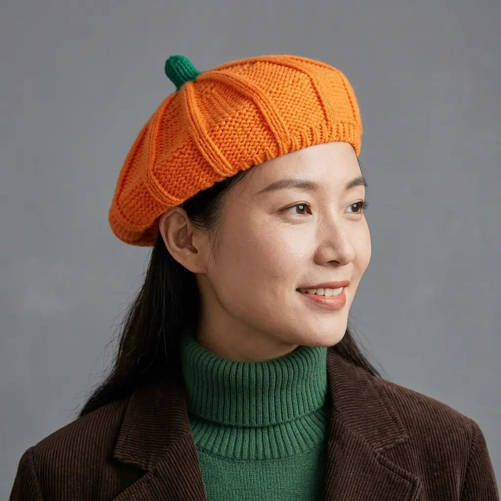 Orange Pumpkin Women Knitted Beret
