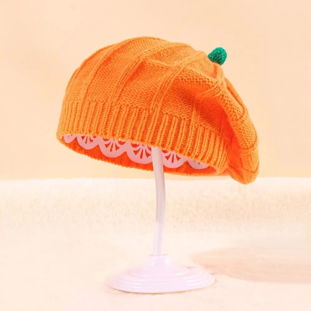 Orange Pumpkin Women Knitted Beret