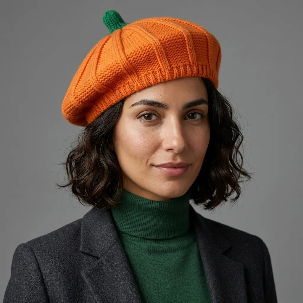 Orange Pumpkin Women Knitted Beret
