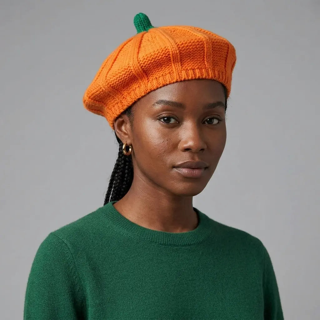 Orange Pumpkin Women Knitted Beret
