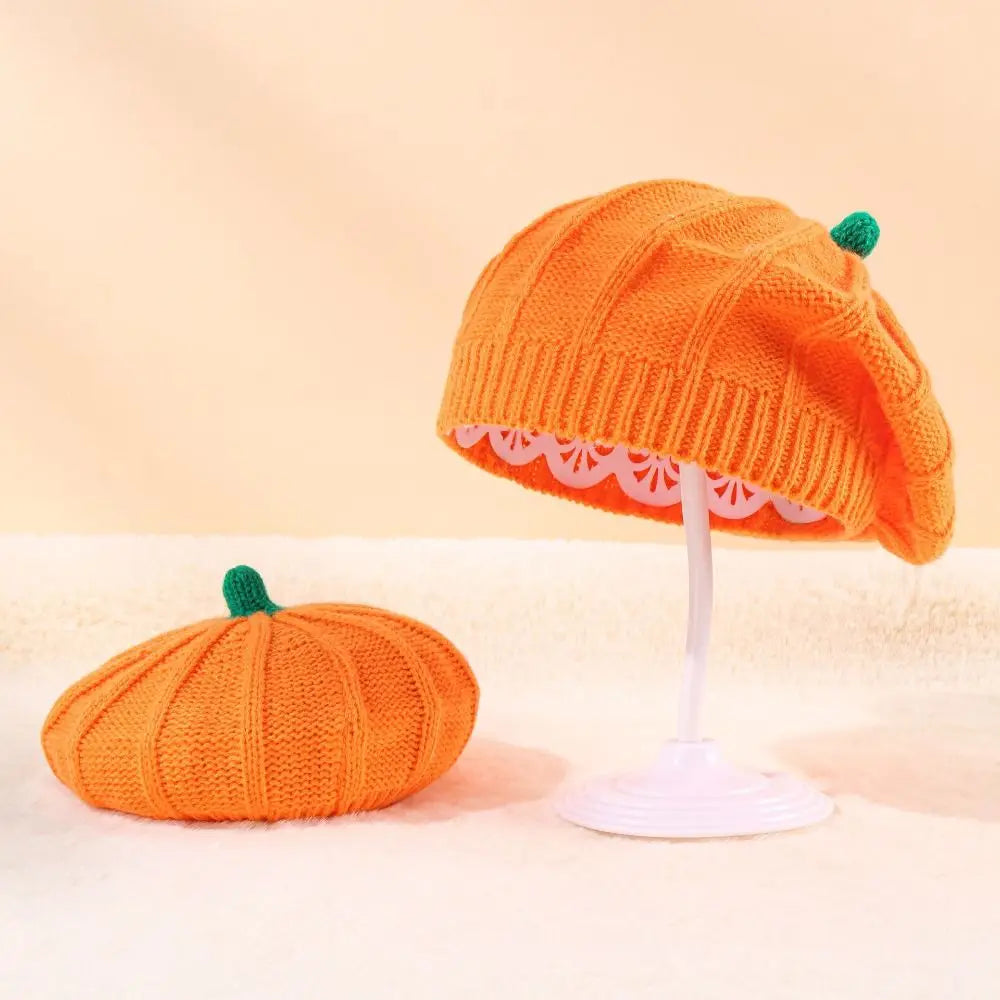 Orange Pumpkin Women Knitted Beret