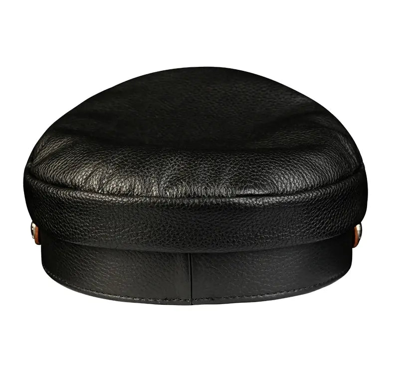 Orson Black Genuine Leather Military Cap