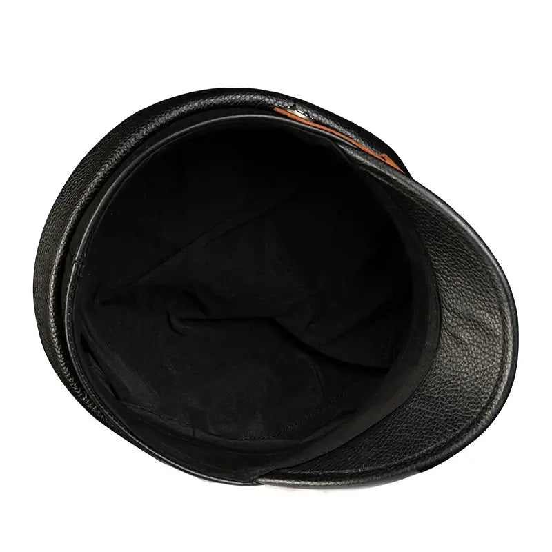 Orson Black Genuine Leather Military Cap