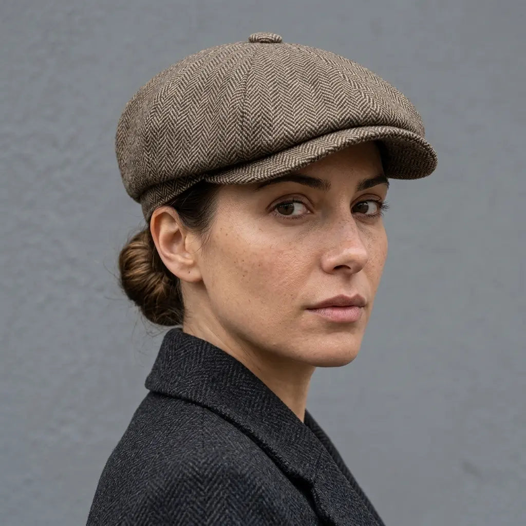 Oxford Herringbone Wool Newsboy Cap