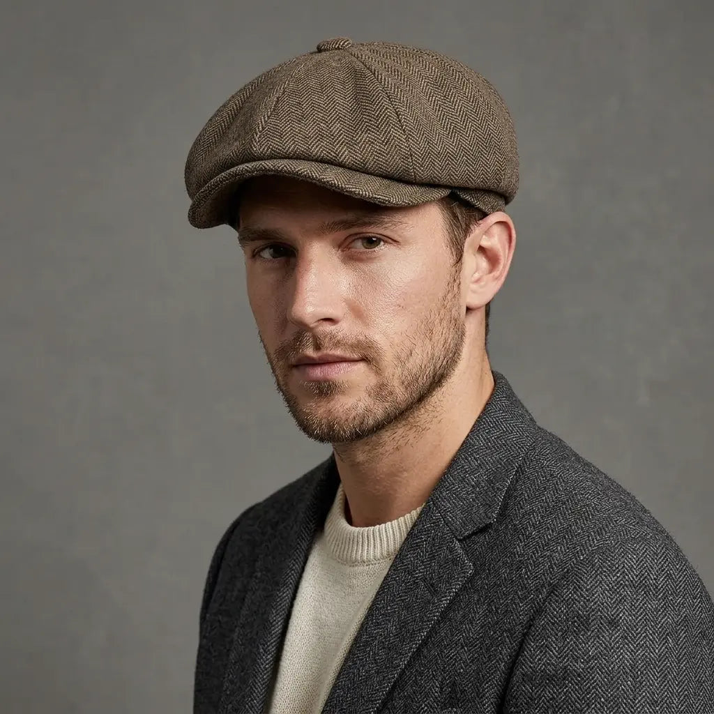 Oxford Herringbone Wool Newsboy Cap