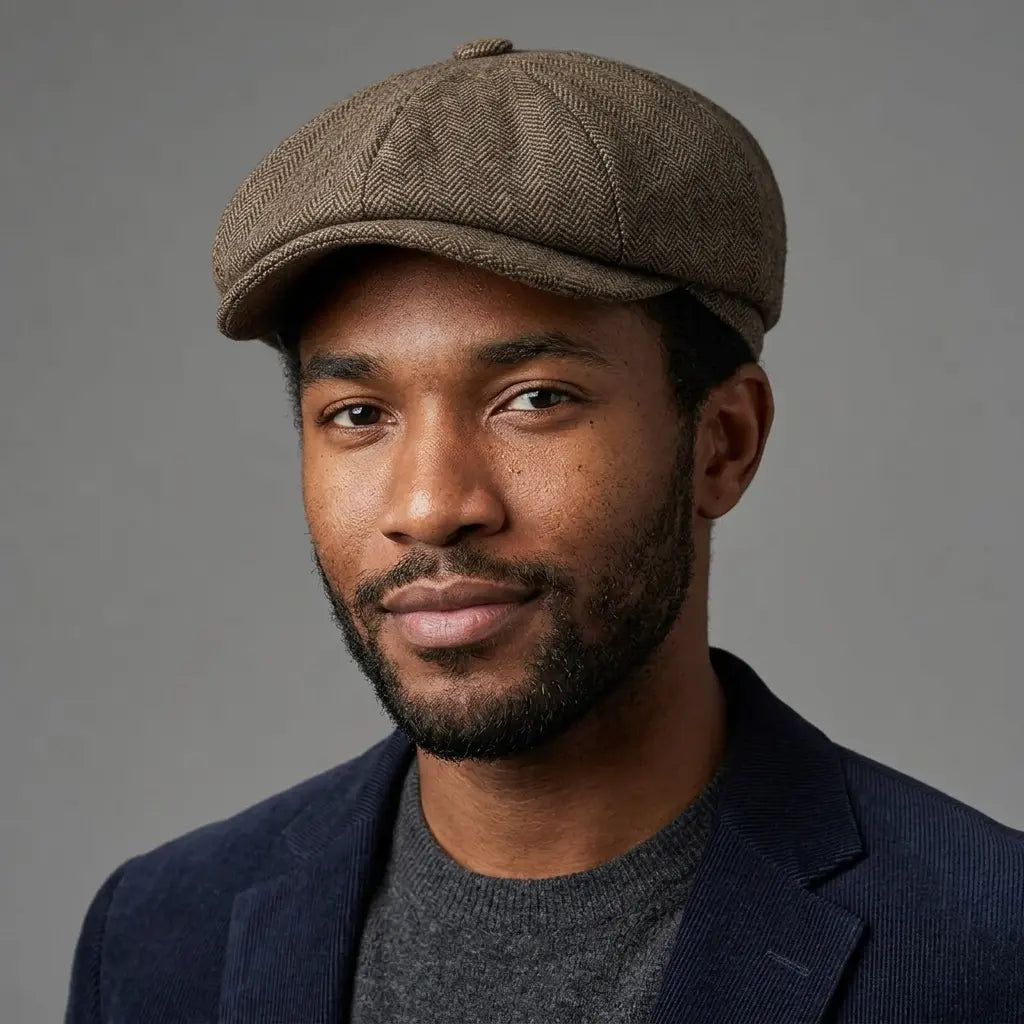 Oxford Herringbone Wool Newsboy Cap