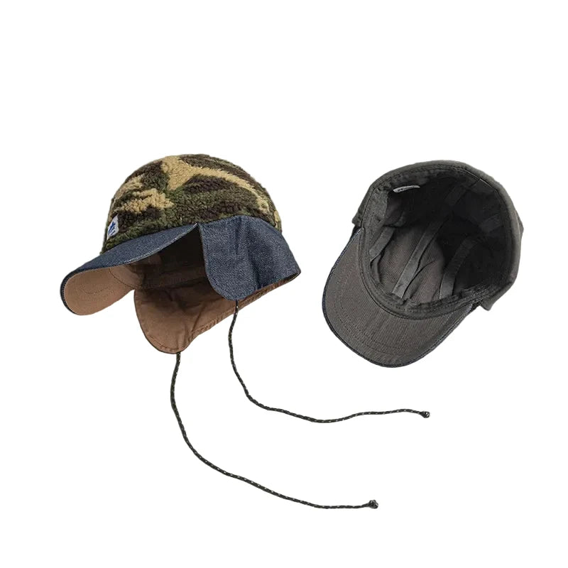 PP One Winter Wool Fur Earflaps Baseball Cap