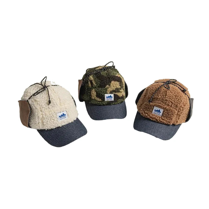 PP One Winter Wool Fur Earflaps Baseball Cap