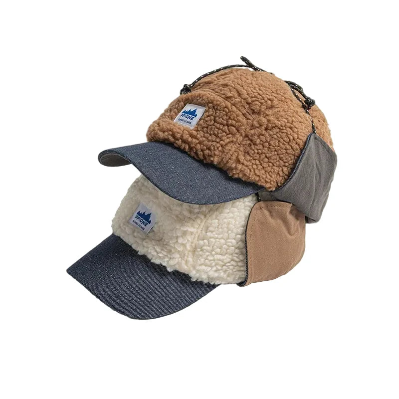 PP One Winter Wool Fur Earflaps Baseball Cap