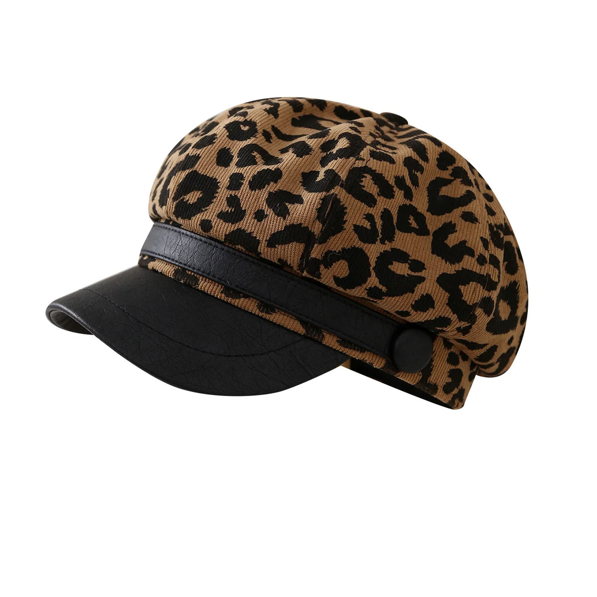 Paris Women Leopard Print Leather Newsboy Cap