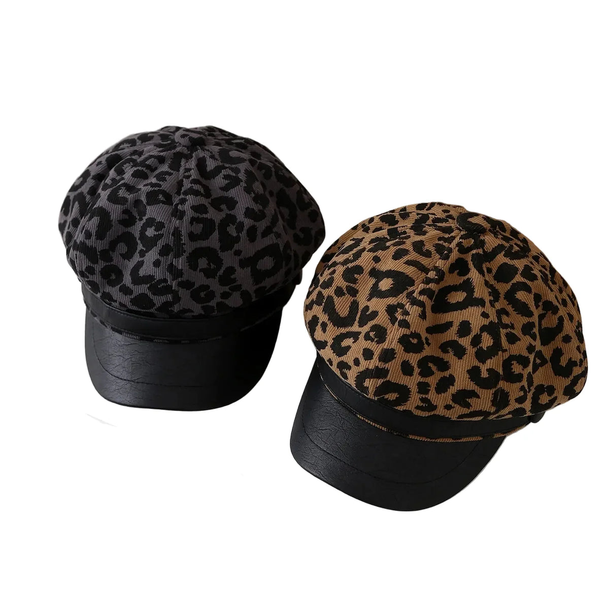 Paris Women Leopard Print Leather Newsboy Cap