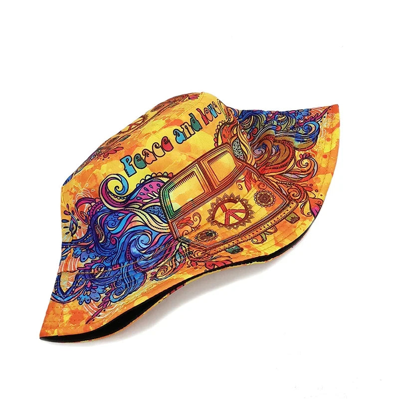 Peace & Love Hippie Reversible Bucket Hat