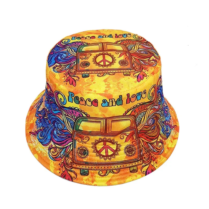 Peace & Love Hippie Reversible Bucket Hat