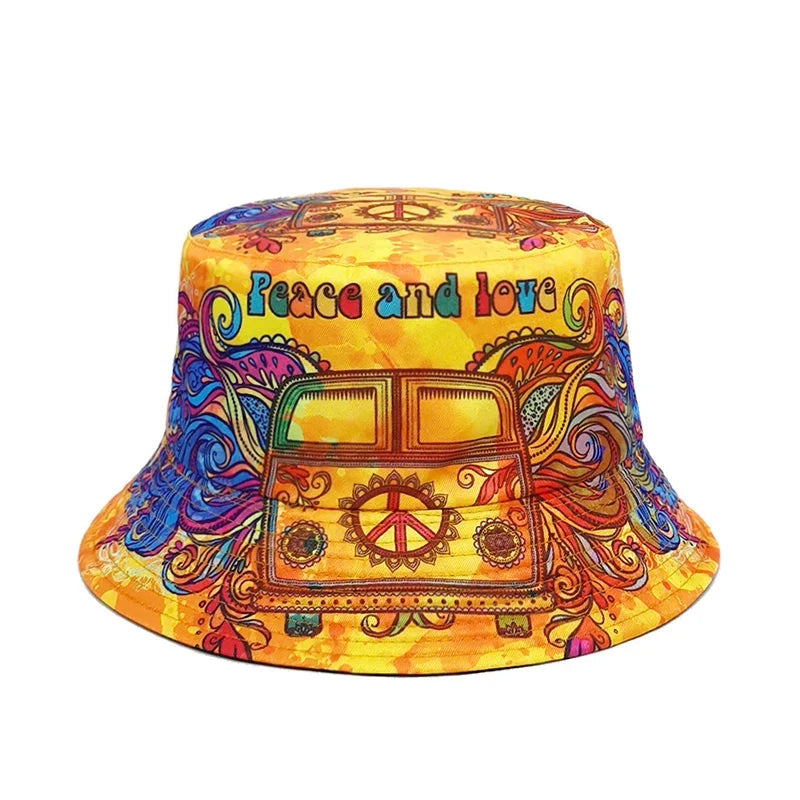 Peace & Love Hippie Reversible Bucket Hat