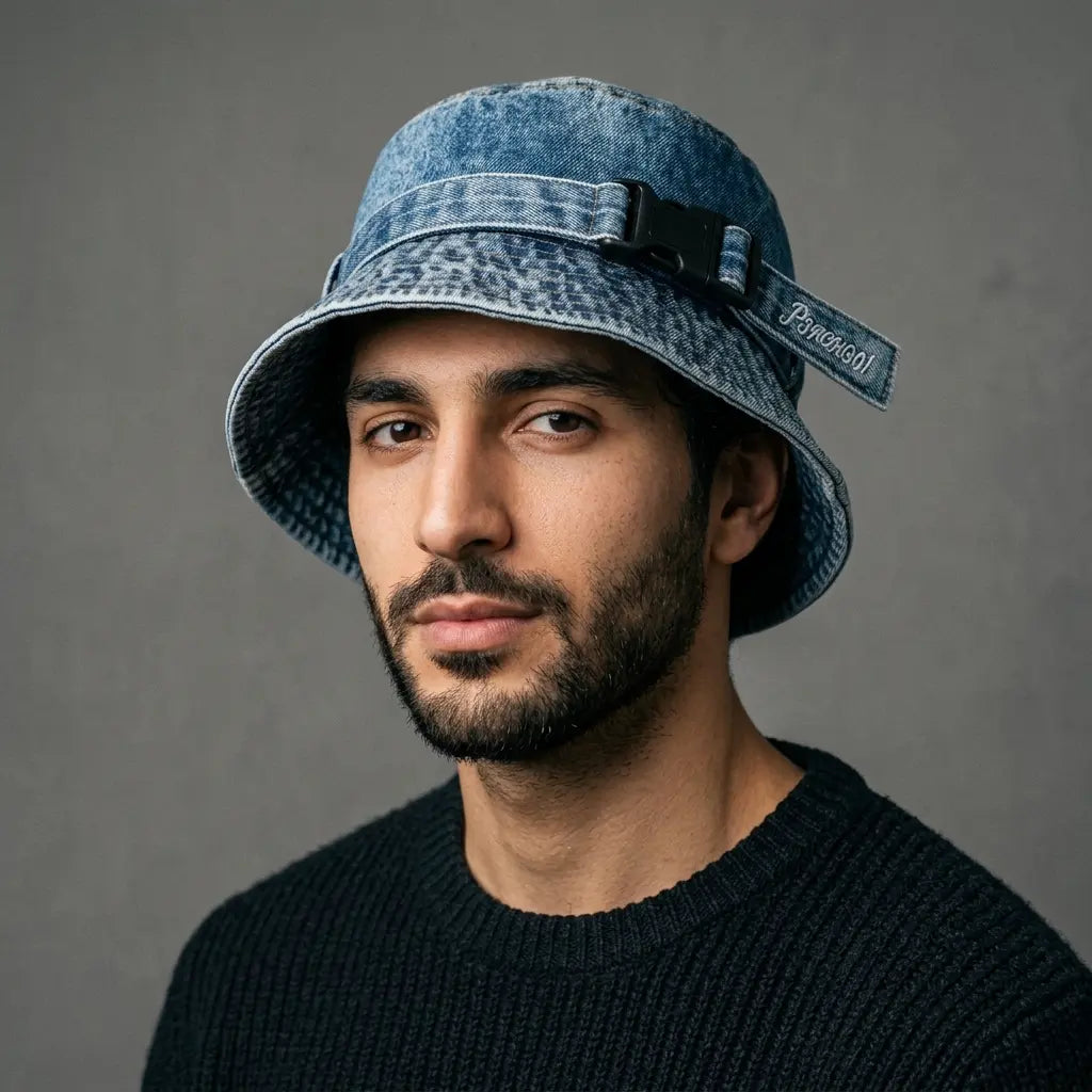 Peach Go Adjustable Belt Denim Bucket Hat