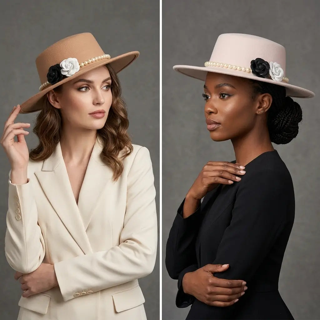 Pearls & Roses Women Wide Brim Cotton Boater Hat