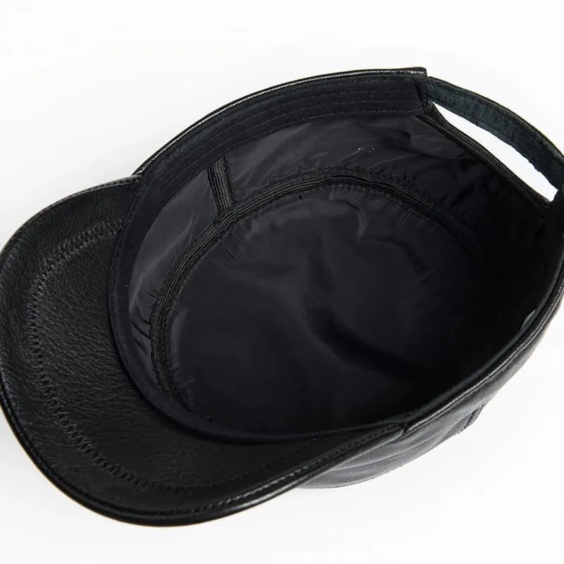 Plain Genuine Cowhide Leather Army Cap