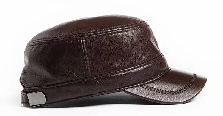 Plain Genuine Cowhide Leather Army Cap