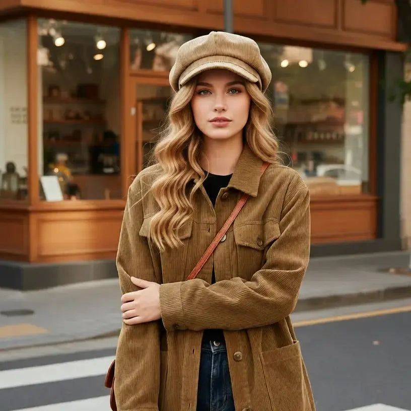 Plymouth Women Corduroy 8-Panels Newsboy Cap