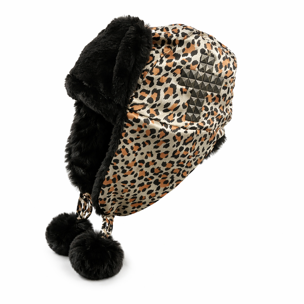 Pom Poms Women Winter Leopard Print Bomber Hat