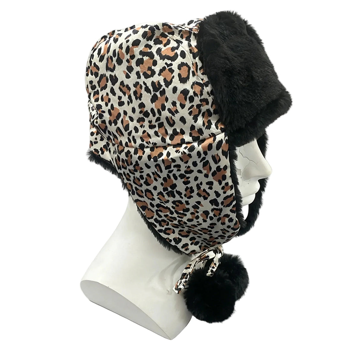 Pom Poms Women Winter Leopard Print Bomber Hat