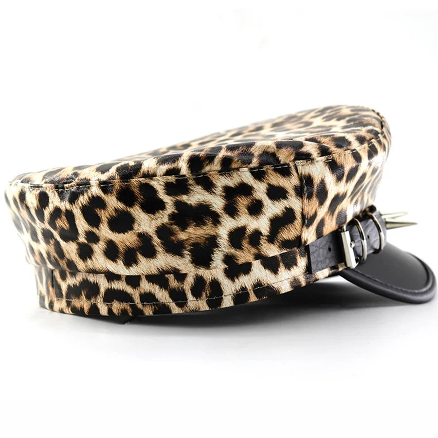 Punky Leopard Leather Sailor Cap
