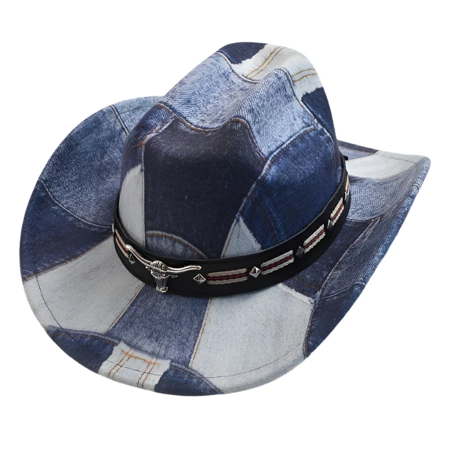 Raging Bull Patchwork Denim Cowboy Hat