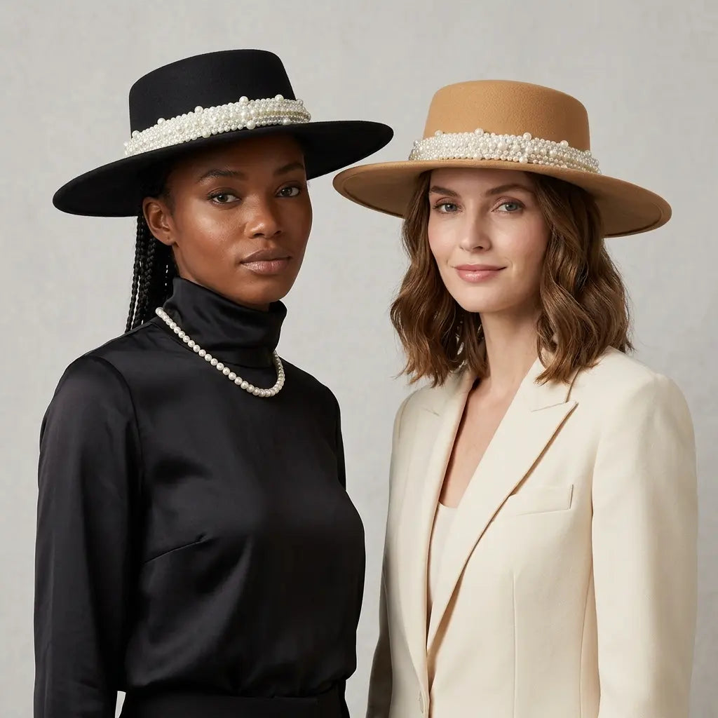 Reims Women Pearls Belt Boater Hat