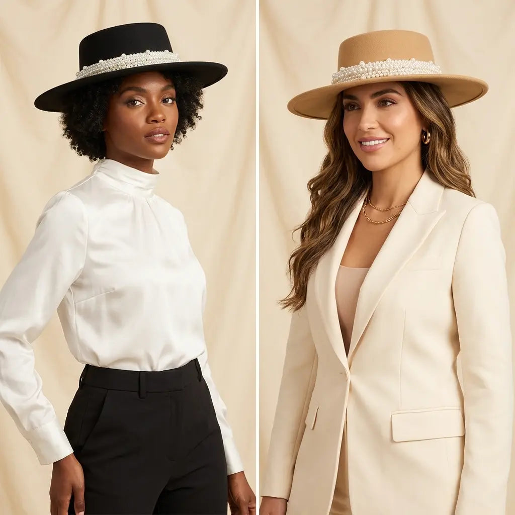 Reims Women Pearls Belt Boater Hat