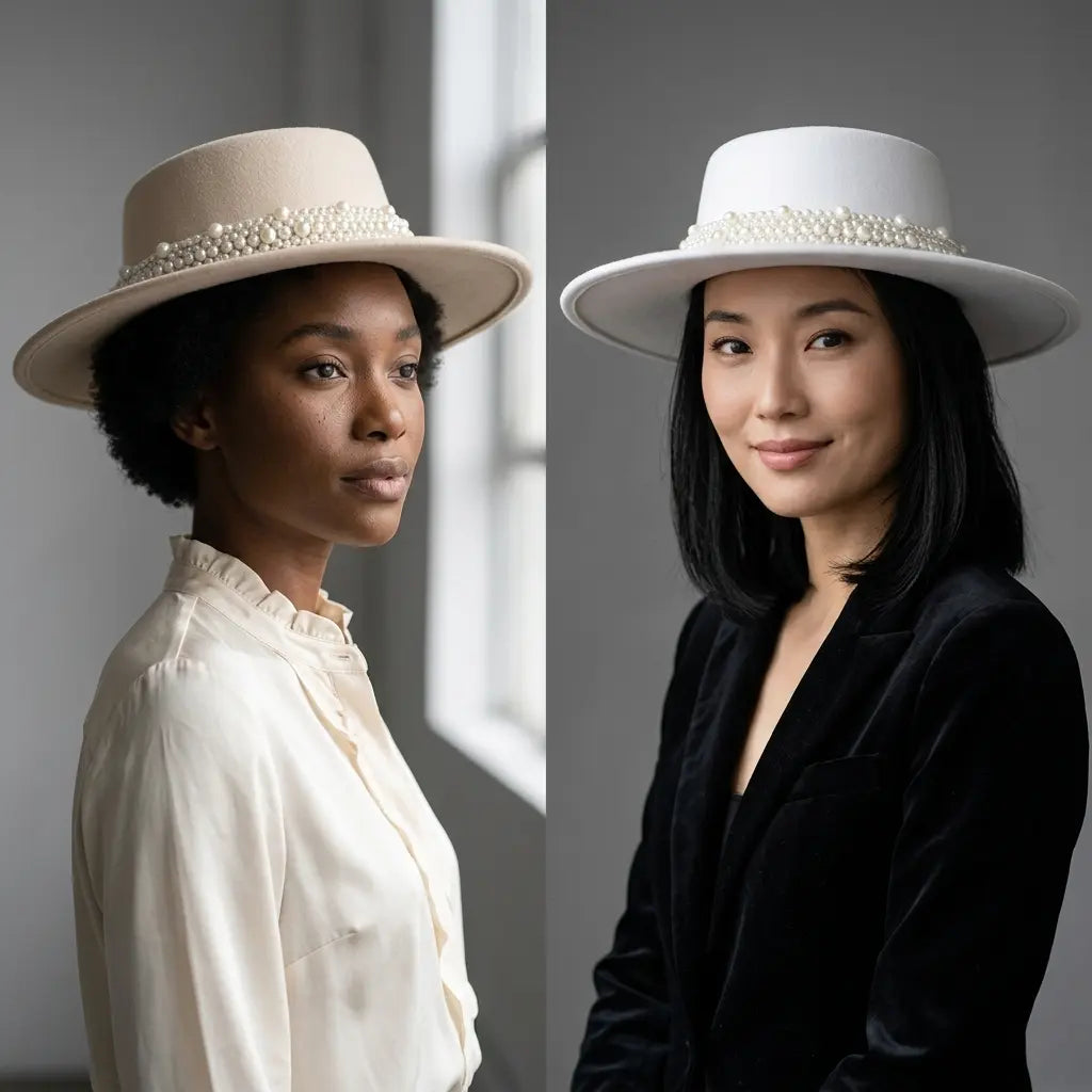 Reims Women Pearls Belt Boater Hat