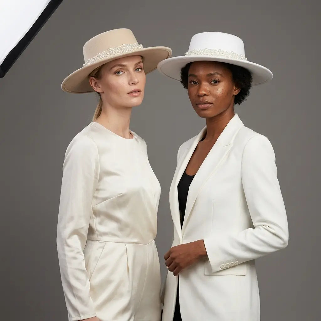 Reims Women Pearls Belt Boater Hat
