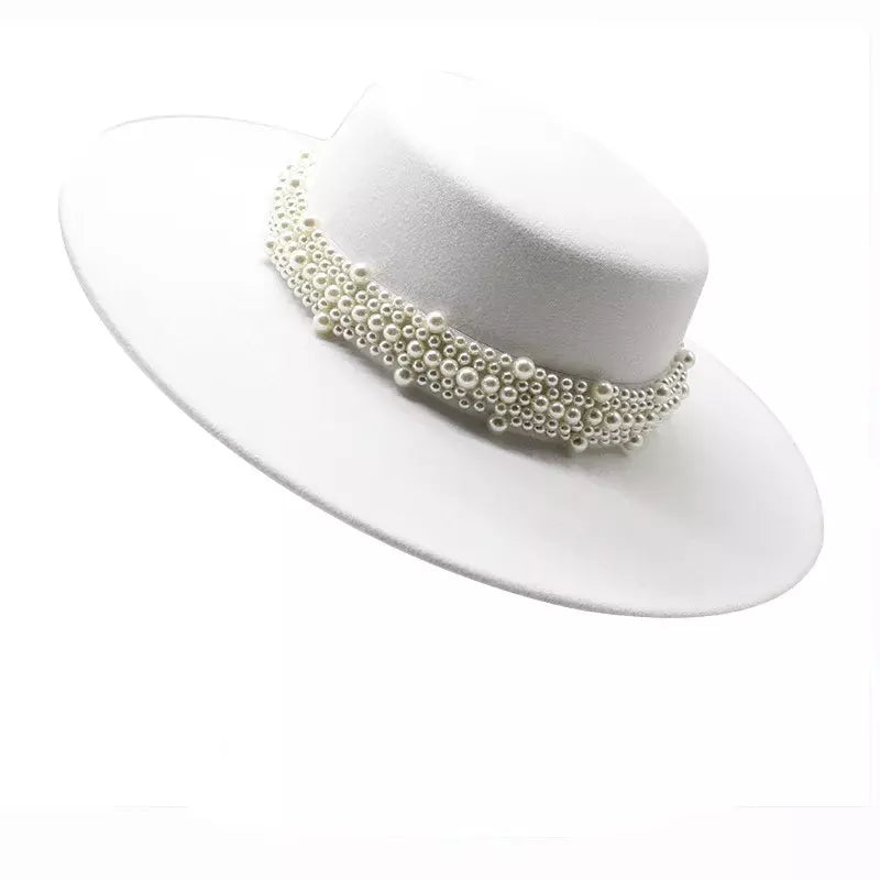 Reims Women Pearls Belt Boater Hat