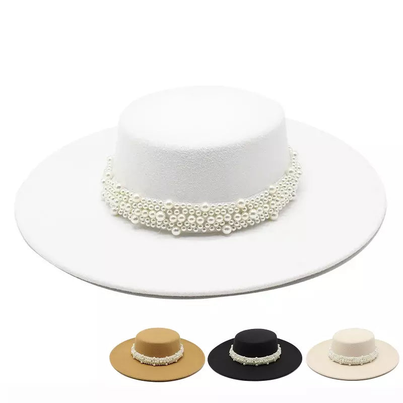 Reims Women Pearls Belt Boater Hat