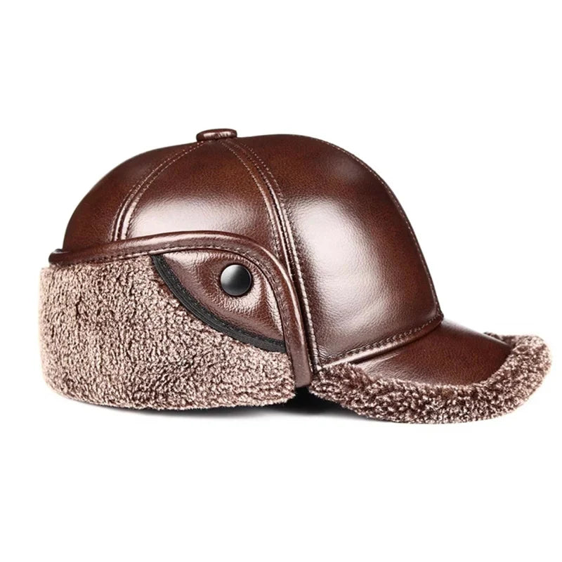 Rennes Genuine Leather Earflaps Baseball Cap