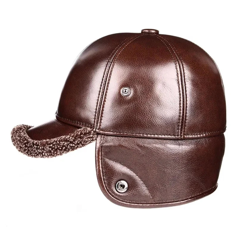 Rennes Genuine Leather Earflaps Baseball Cap
