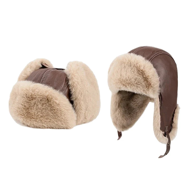 Richdale Winter Skiing Fur Leather Trapper Bomber Hat