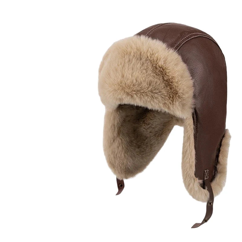 Richdale Winter Skiing Fur Leather Trapper Bomber Hat