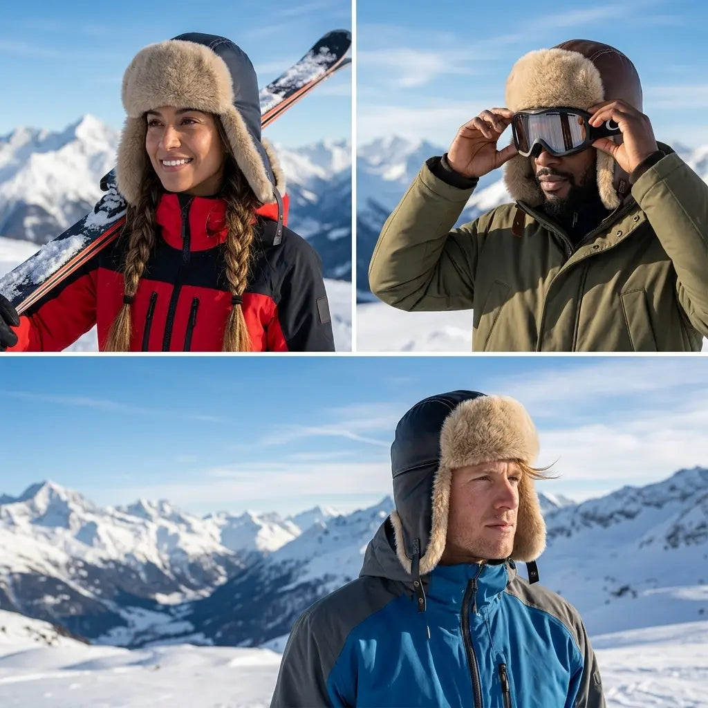 Richdale Winter Skiing Fur Leather Trapper Bomber Hat