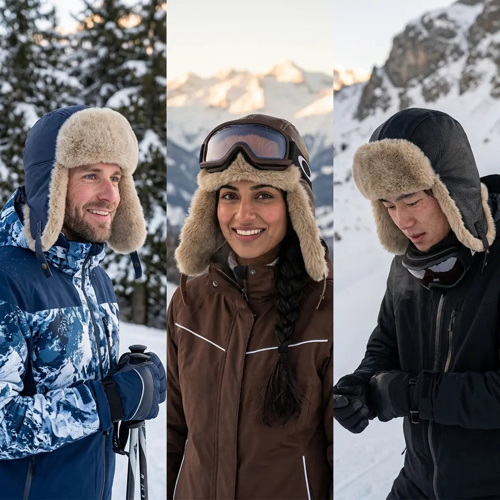 Richdale Winter Skiing Fur Leather Trapper Bomber Hat