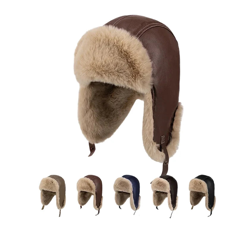 Richdale Winter Skiing Fur Leather Trapper Bomber Hat