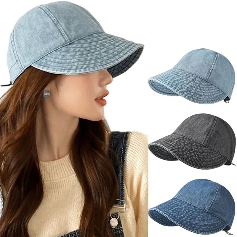 Saint Joan Wide Brimmed Cotton Denim Visor