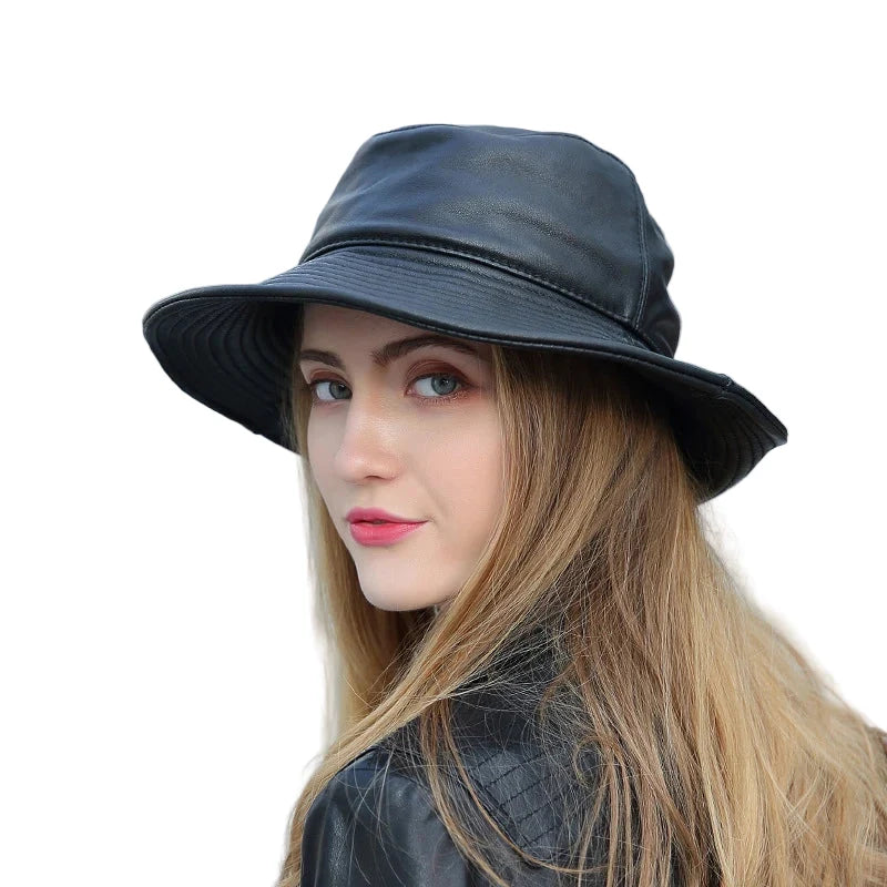 Saint Paul Black Genuine Leather Bucket Hat
