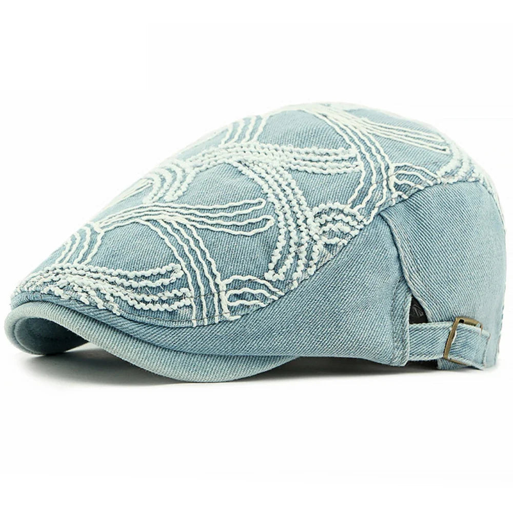 Sea Waves Denim Flat Cap