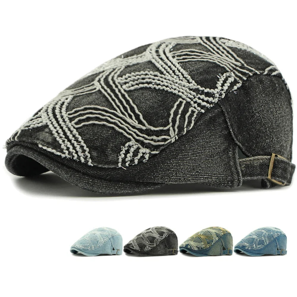Sea Waves Denim Flat Cap