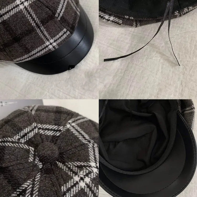 Seattle Women Tartan Leather Cotton Newsboy Cap