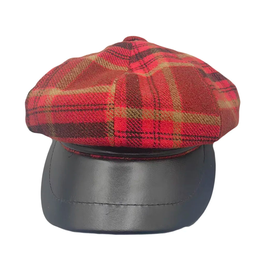 Seattle Women Tartan Leather Cotton Newsboy Cap